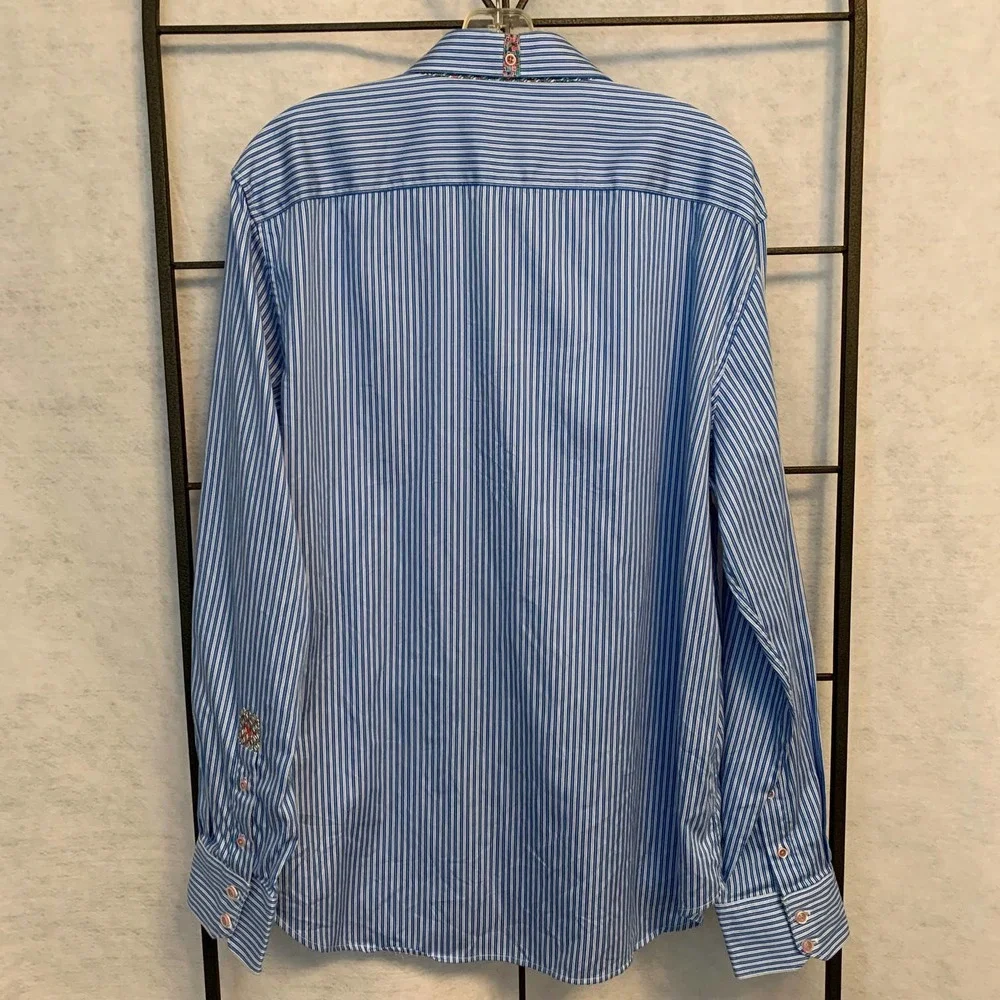 ROBERT GRAHAM Blue Stripe Button Down‎ Flip Cuff Dress Shirt Men's 2XL